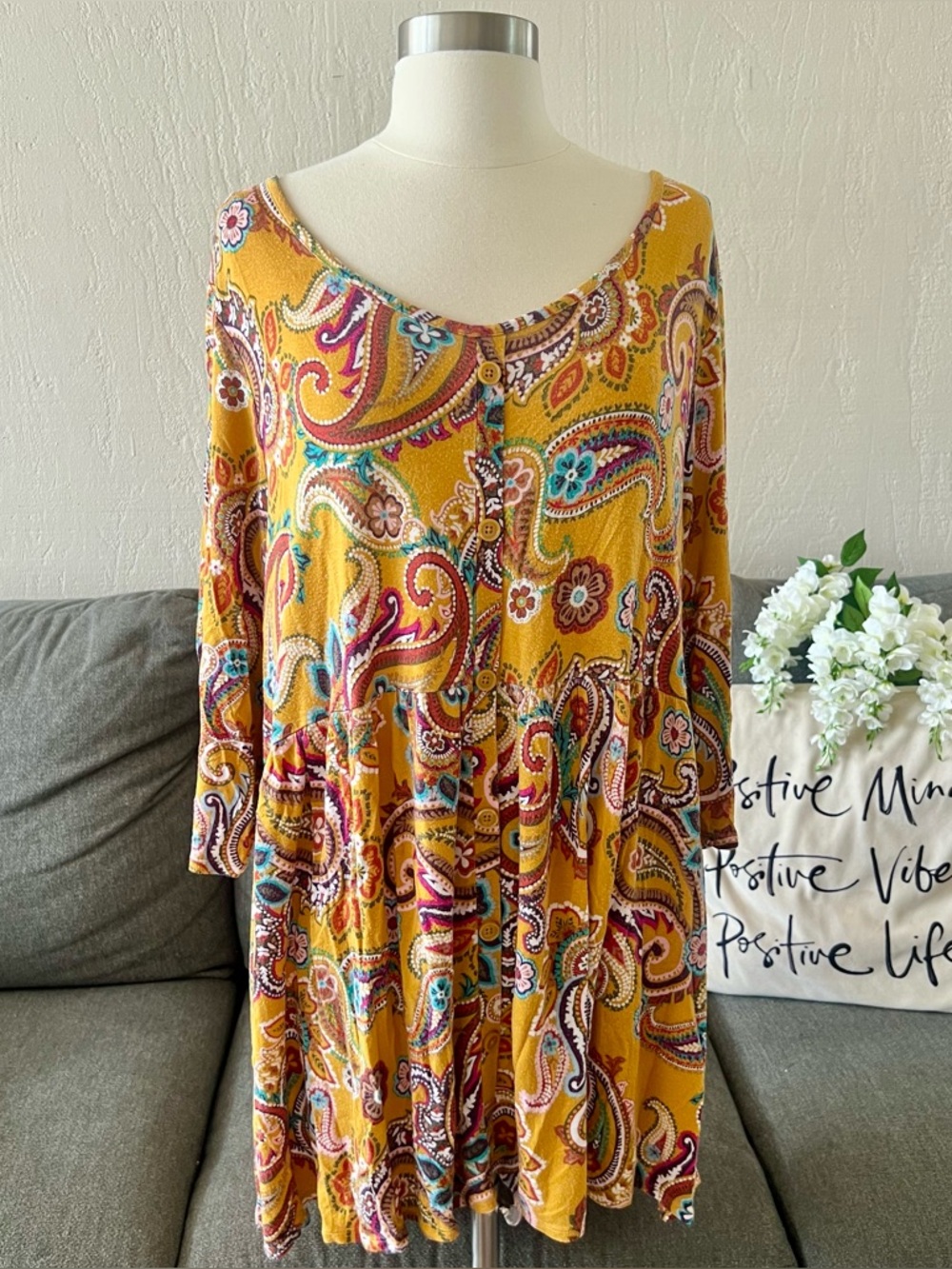 Mustard Paisley Babydoll Top